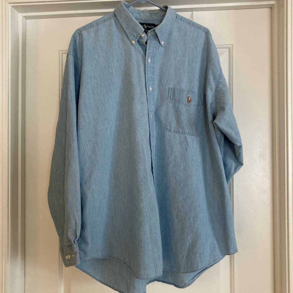 Ralph Lauren Big Shirt. Size XL. Light colored denim button up.
